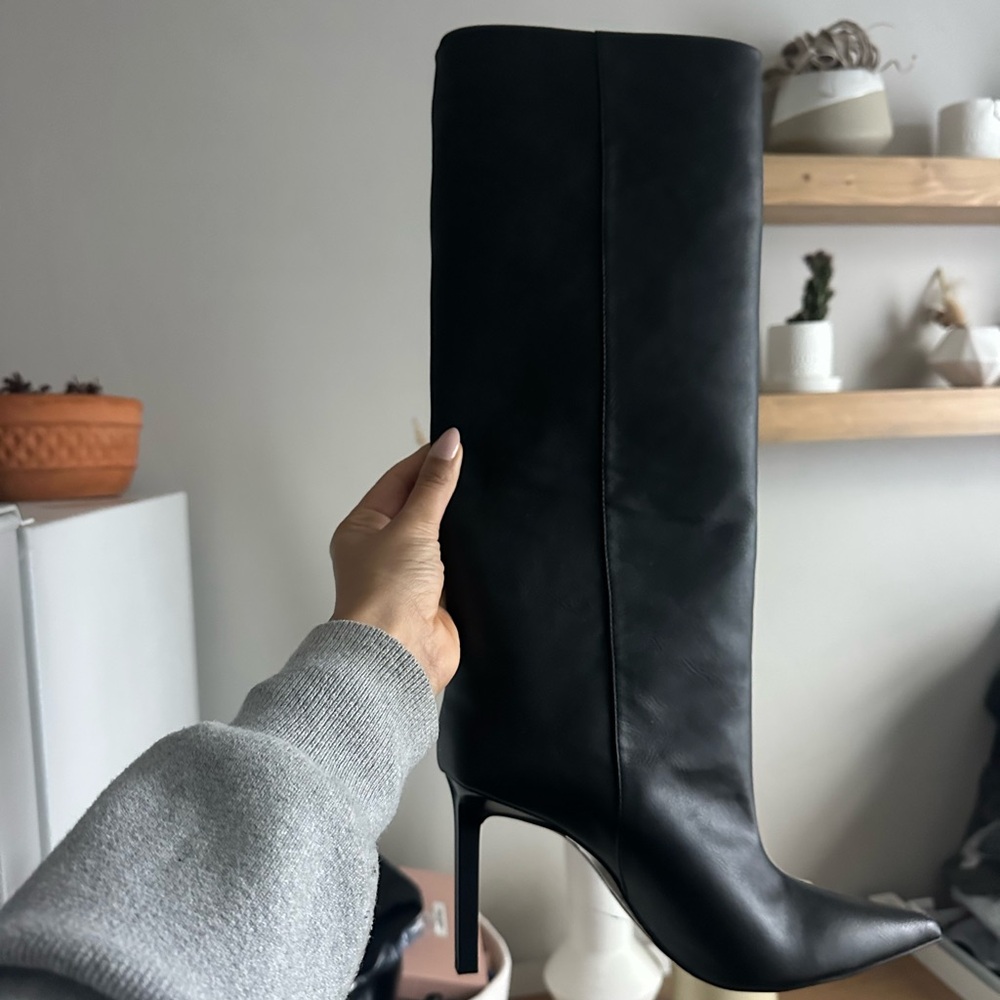 Zara Black Knee-High Leather Boots - Picture 3 of 4